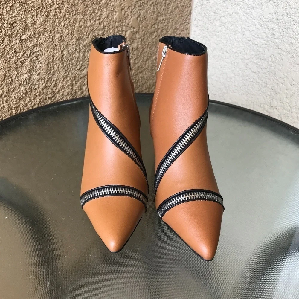 NWT SOL SANA Diego Caramel Leather Zipper Boots- 6